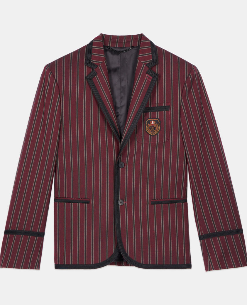 The Kooples HOMME BLACK - RED veste &agrave; rayures en laine m&eacute;lang&eacute;e
