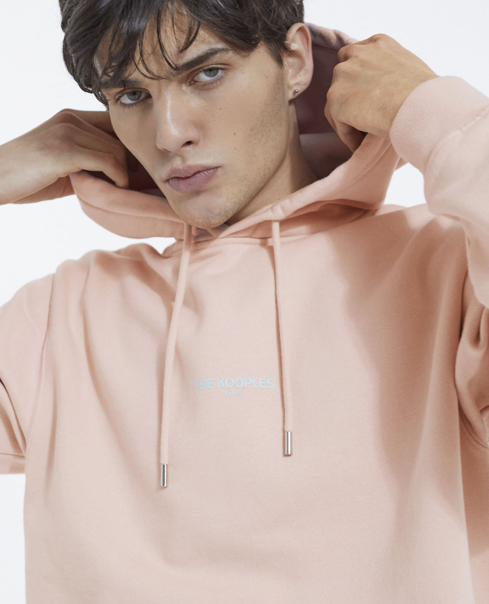 Pink cotton hoodie with logo on the chest, PINK, hi-res image number null