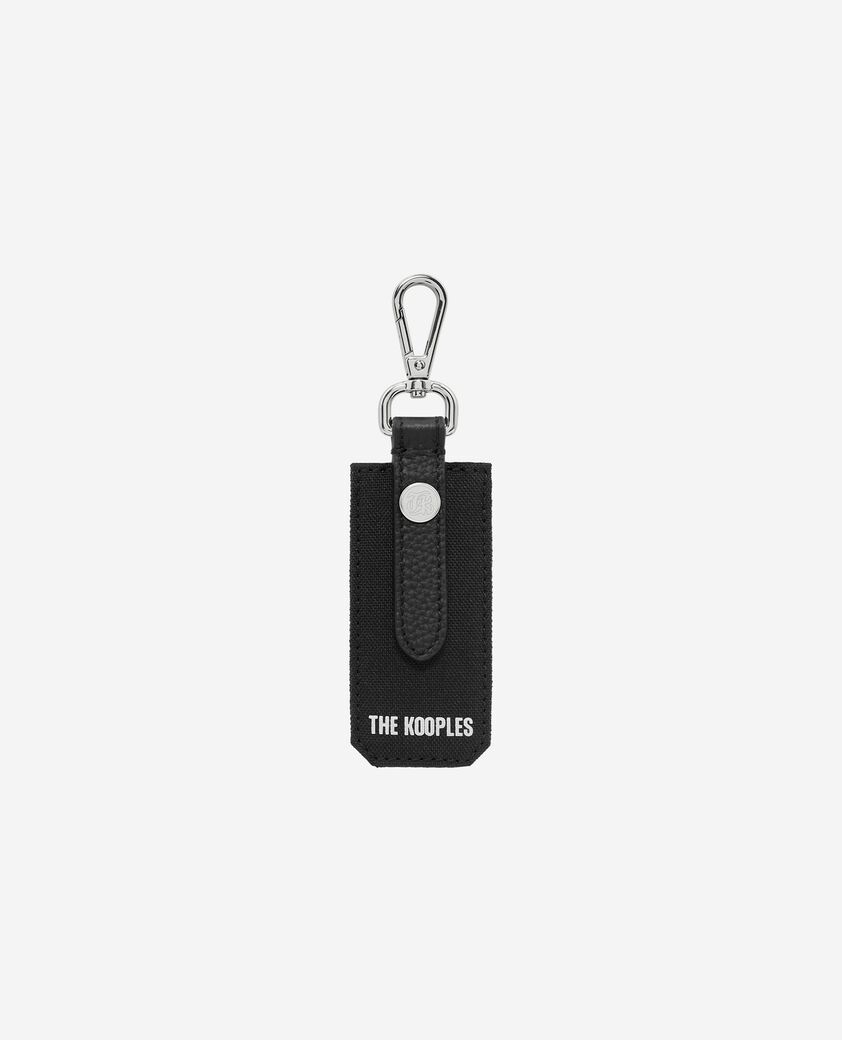 The Kooples HOMME BLACK porte-clés en canvas et cuir grainé noir