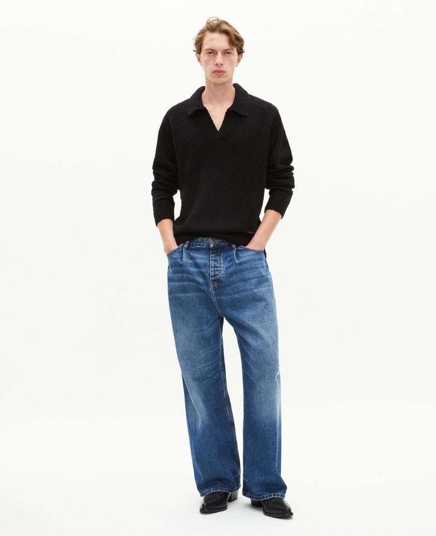 The Kooples HOMME BLACK pull col tunisien en laine noir