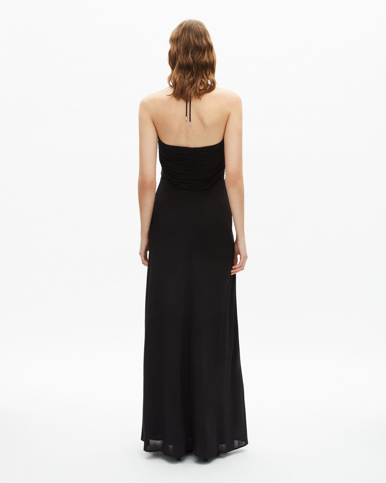The Kooples FEMME BLACK robe longue décolleté détail fleur noire