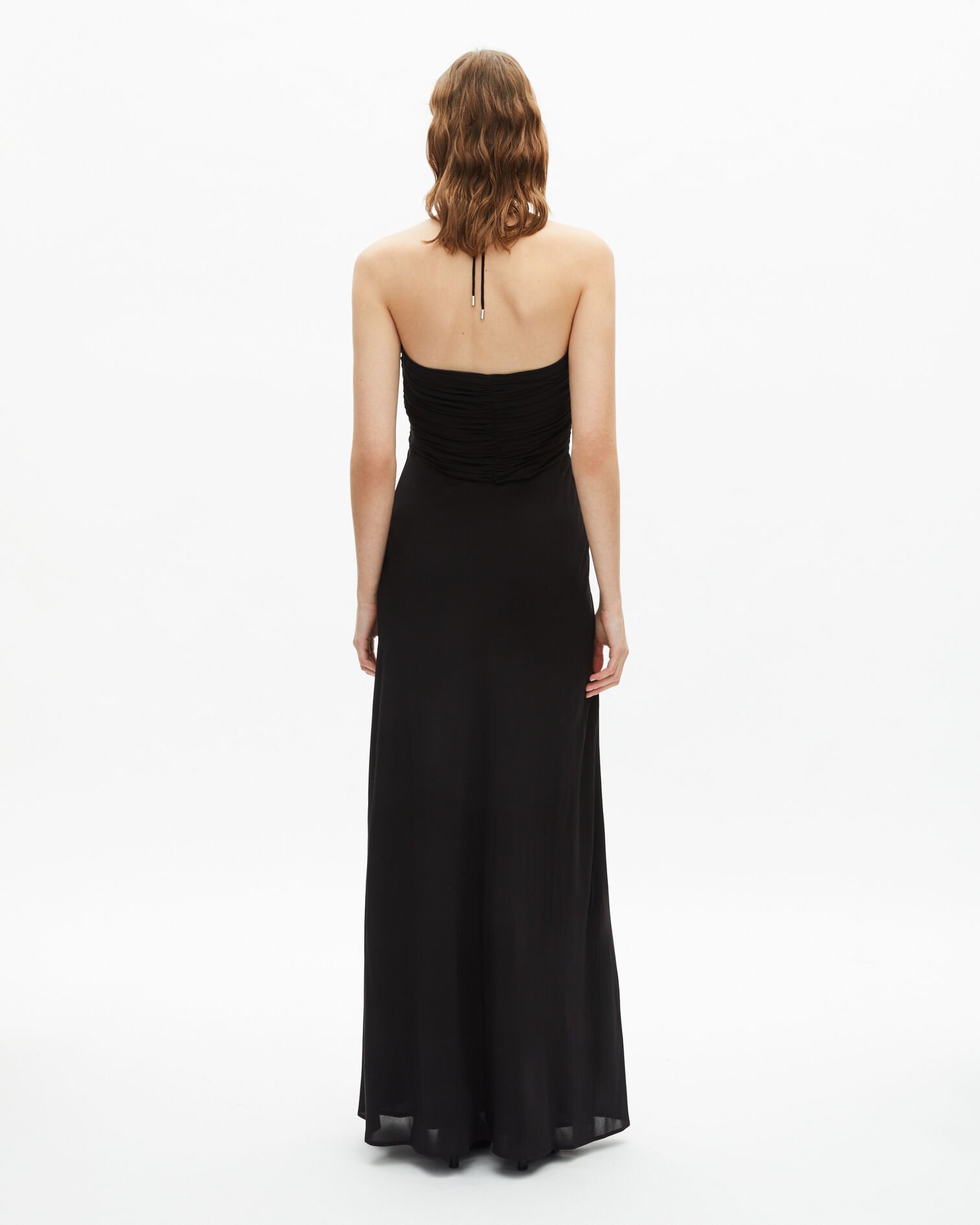 Robe longue décolleté détail fleur noire, BLACK, hi-res image number null