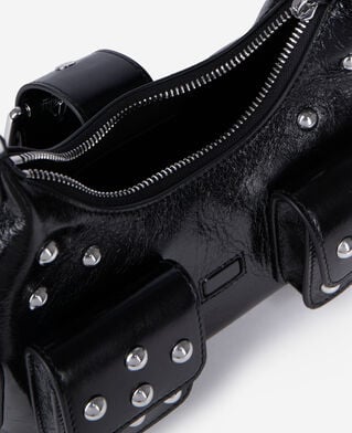 The Kooples FEMME BLACK sac amelia small en cuir craquelé noir avec clous