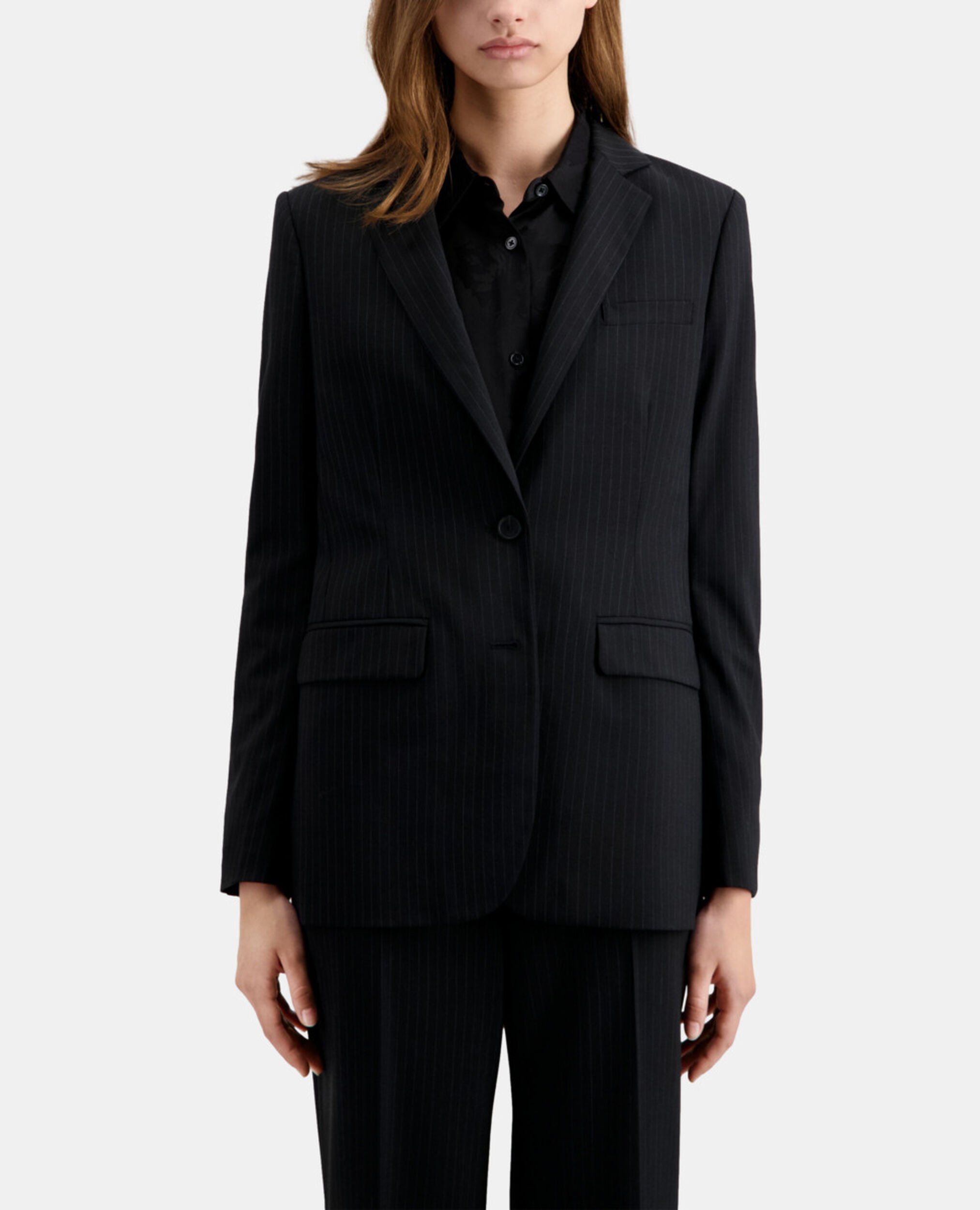 Veste tailleur noire à rayures en laine mélangée, BLACK WHITE, hi-res image number null