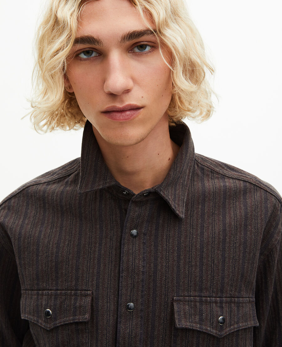 The Kooples H WASHED GREY brown and blue molten stripe overshirt