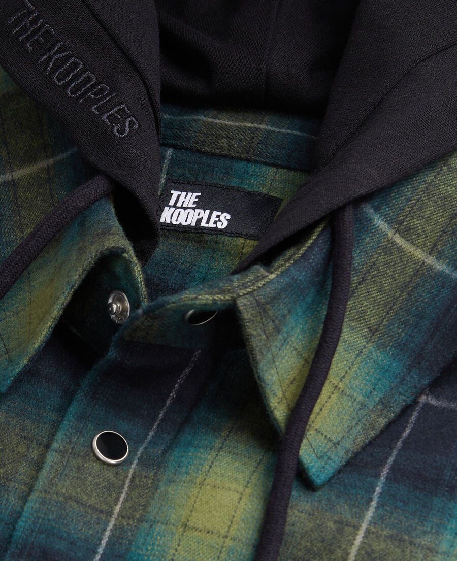 The Kooples MEN BLACK / GREEN black and green checked overshirt with hood
