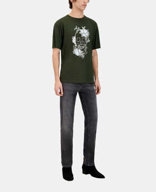 The Kooples HERREN DARK GREEN khakifarbenes herren-t-shirt mit siebdruck