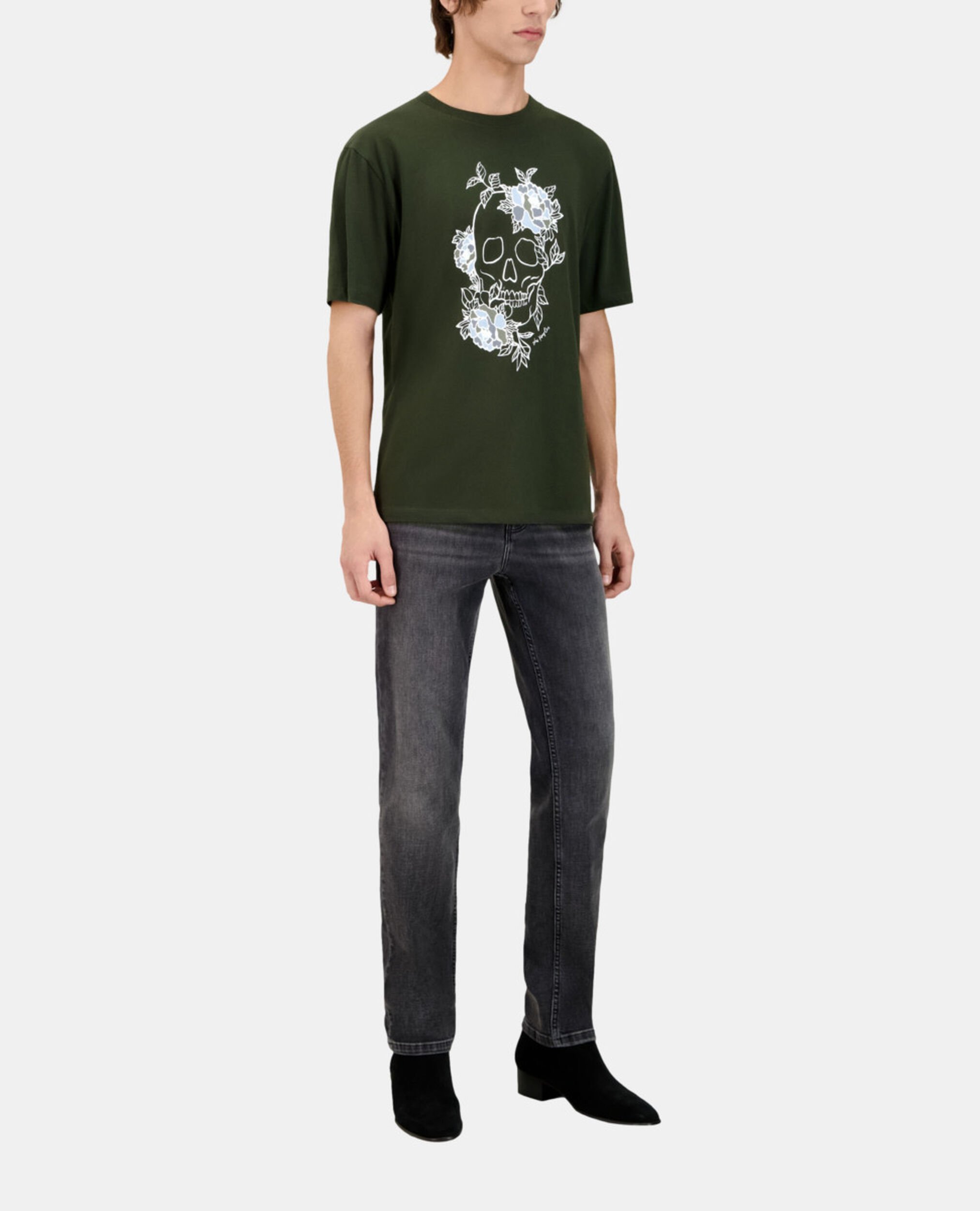Khakifarbenes Herren-T-Shirt mit Siebdruck, DARK GREEN, hi-res image number null