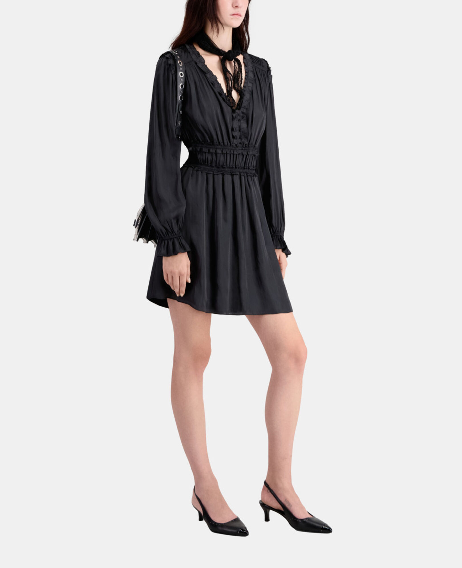 The Kooples FEMME BLACK robe courte noire avec fronces
