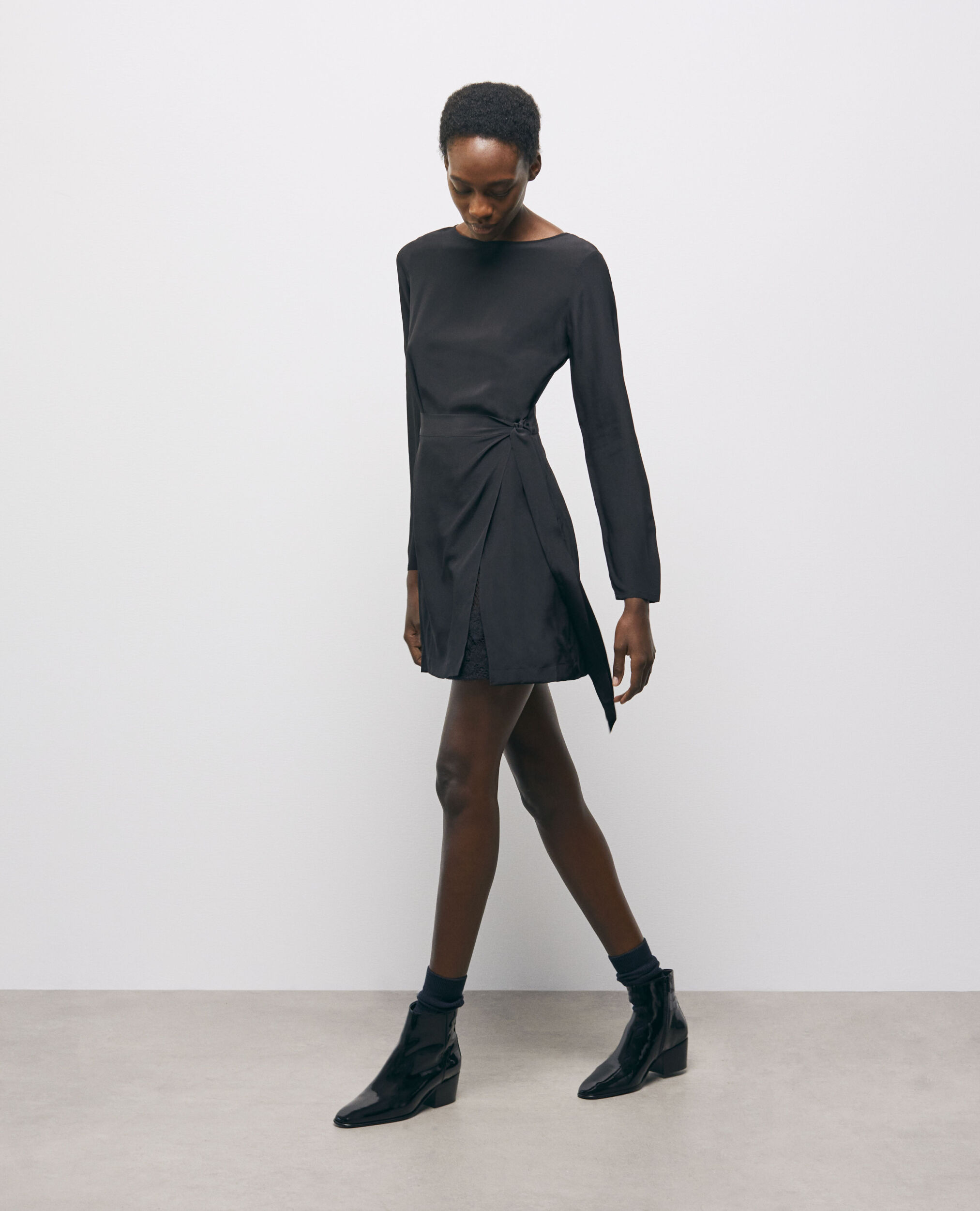 Short black silk dress, BLACK, hi-res image number null