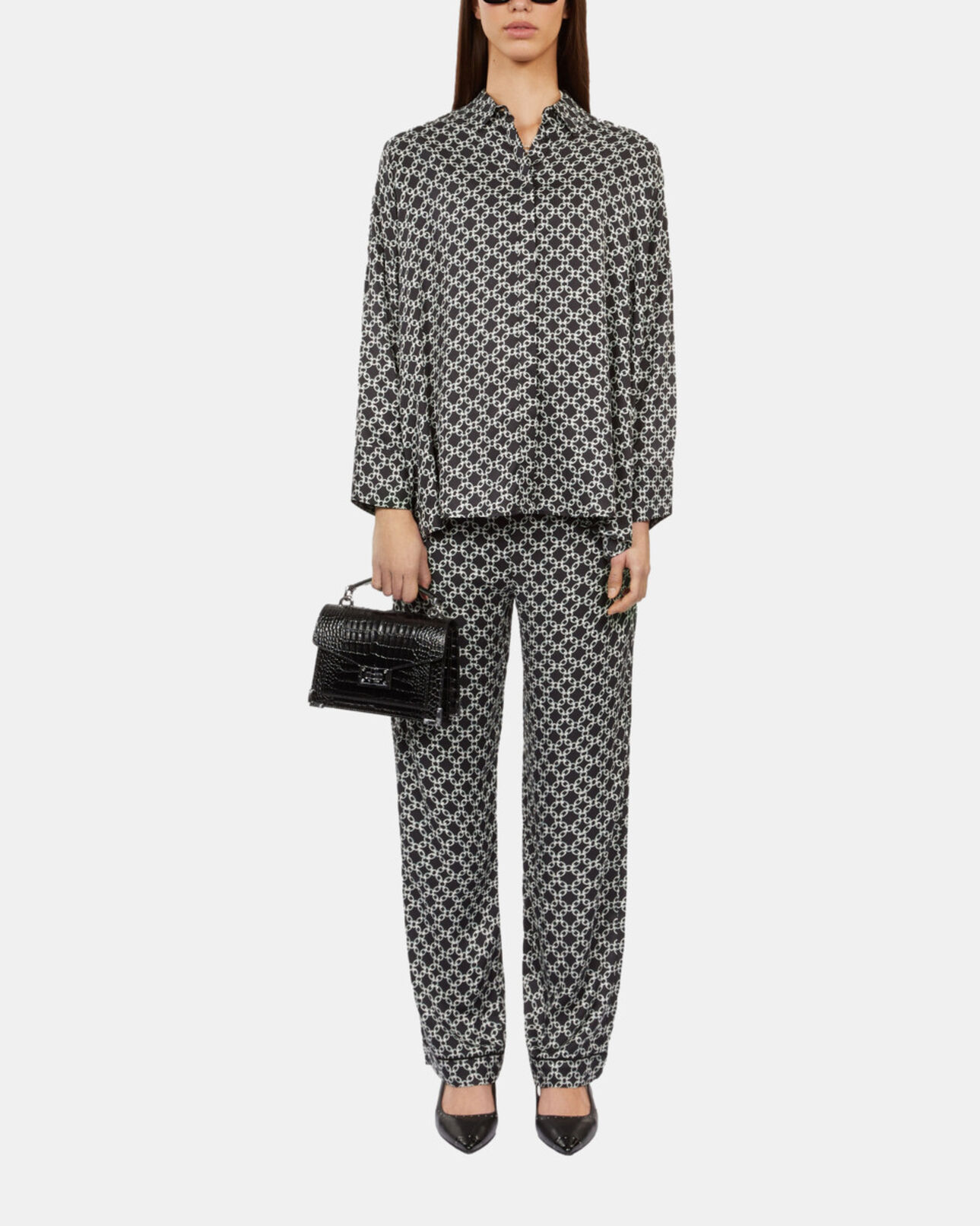 The Kooples WOMEN BLACK WHITE black and white chain print loose fit shirt
