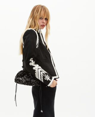 The Kooples FEMME BLACK blouson brod&eacute; en coton noir