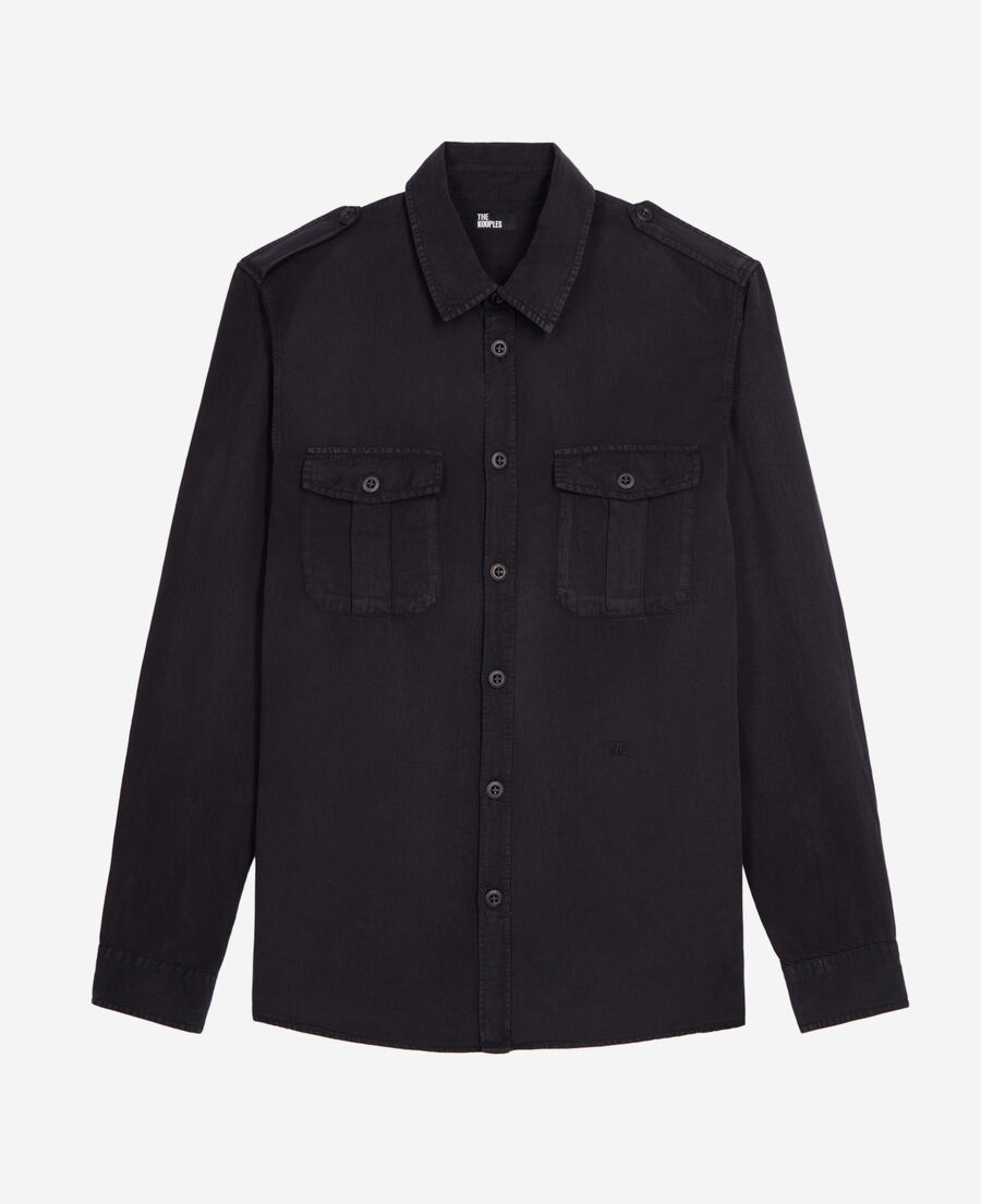 The Kooples HERREN BLACK schwarzes hemd aus lyocell und leinen