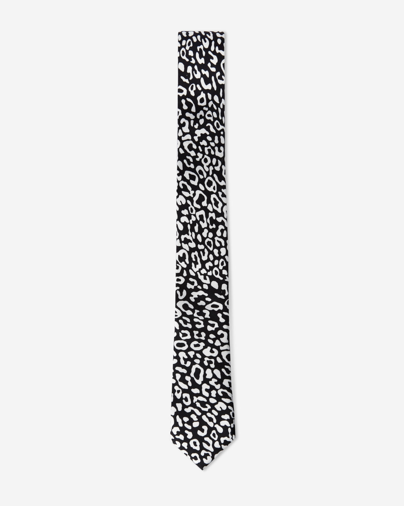 The Kooples MEN BLACK WHITE black silk tie with leopard print