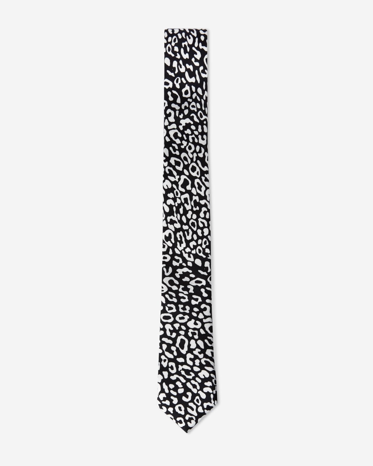 The Kooples MEN BLACK WHITE black silk tie with leopard print