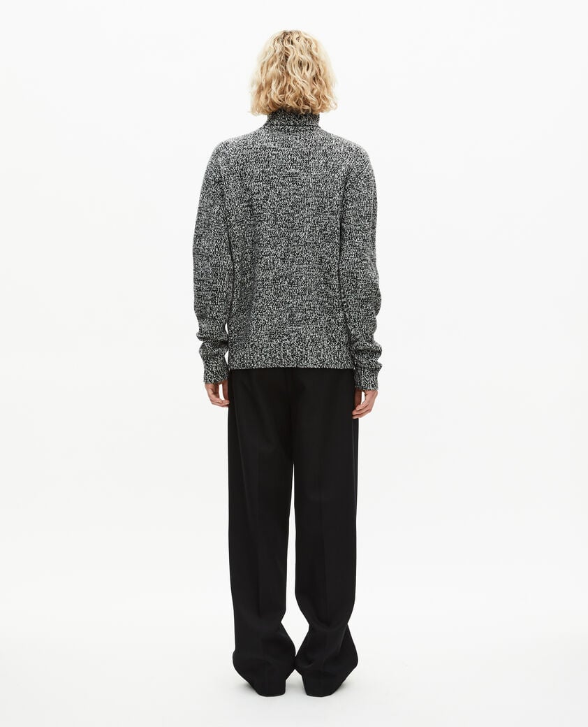 The Kooples HOMME BLACK WHITE pull col roulé mouliné noir et blanc