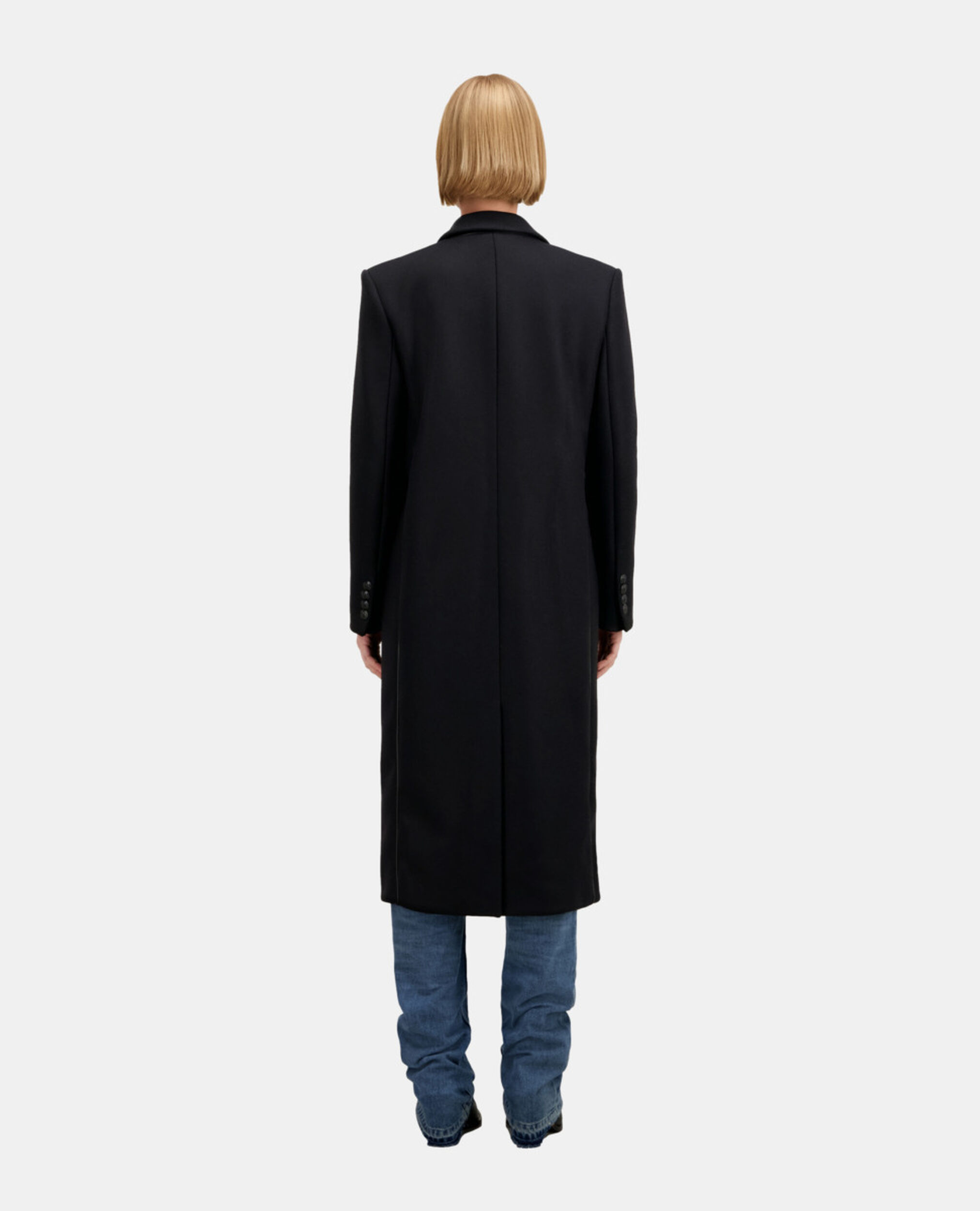 Manteau long noir en laine, BLACK, hi-res image number null