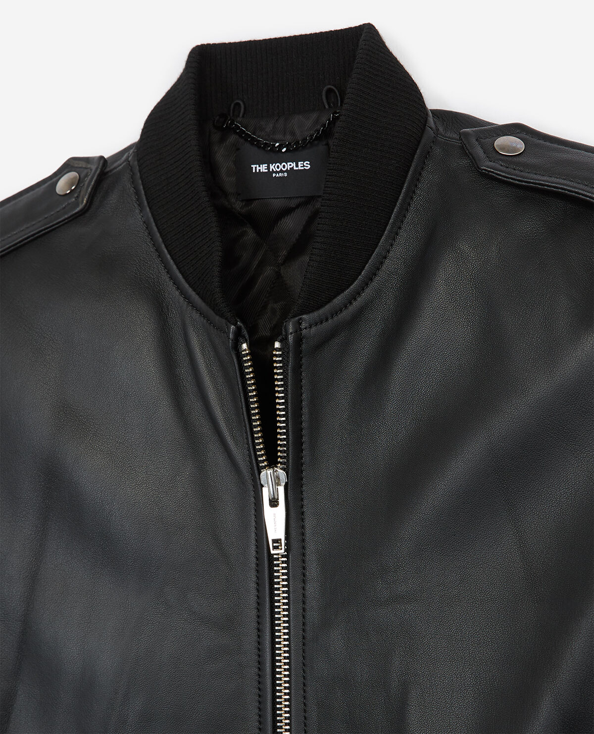 Black leather flight jacket w shearling neck The Kooples