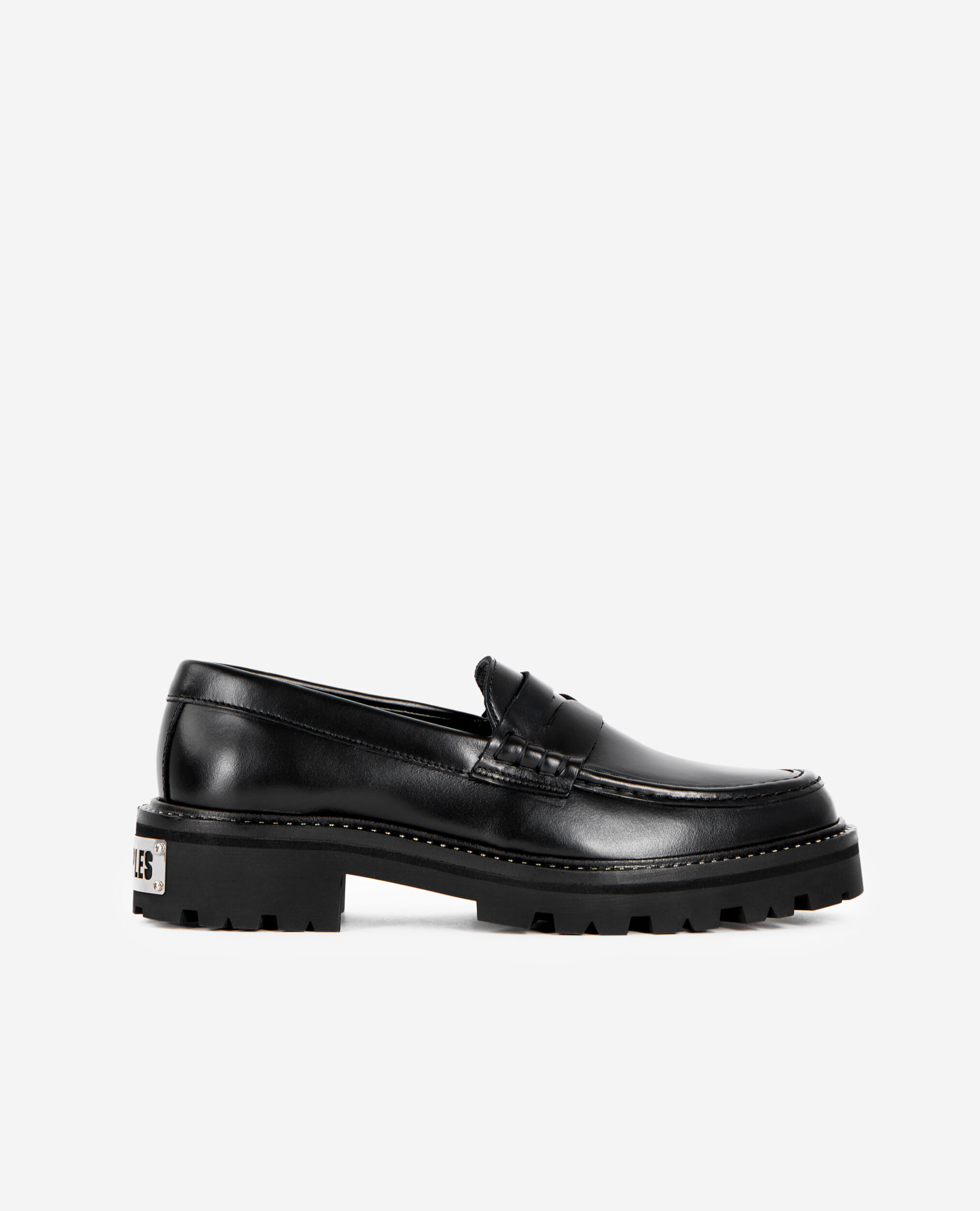 Black leather loafers