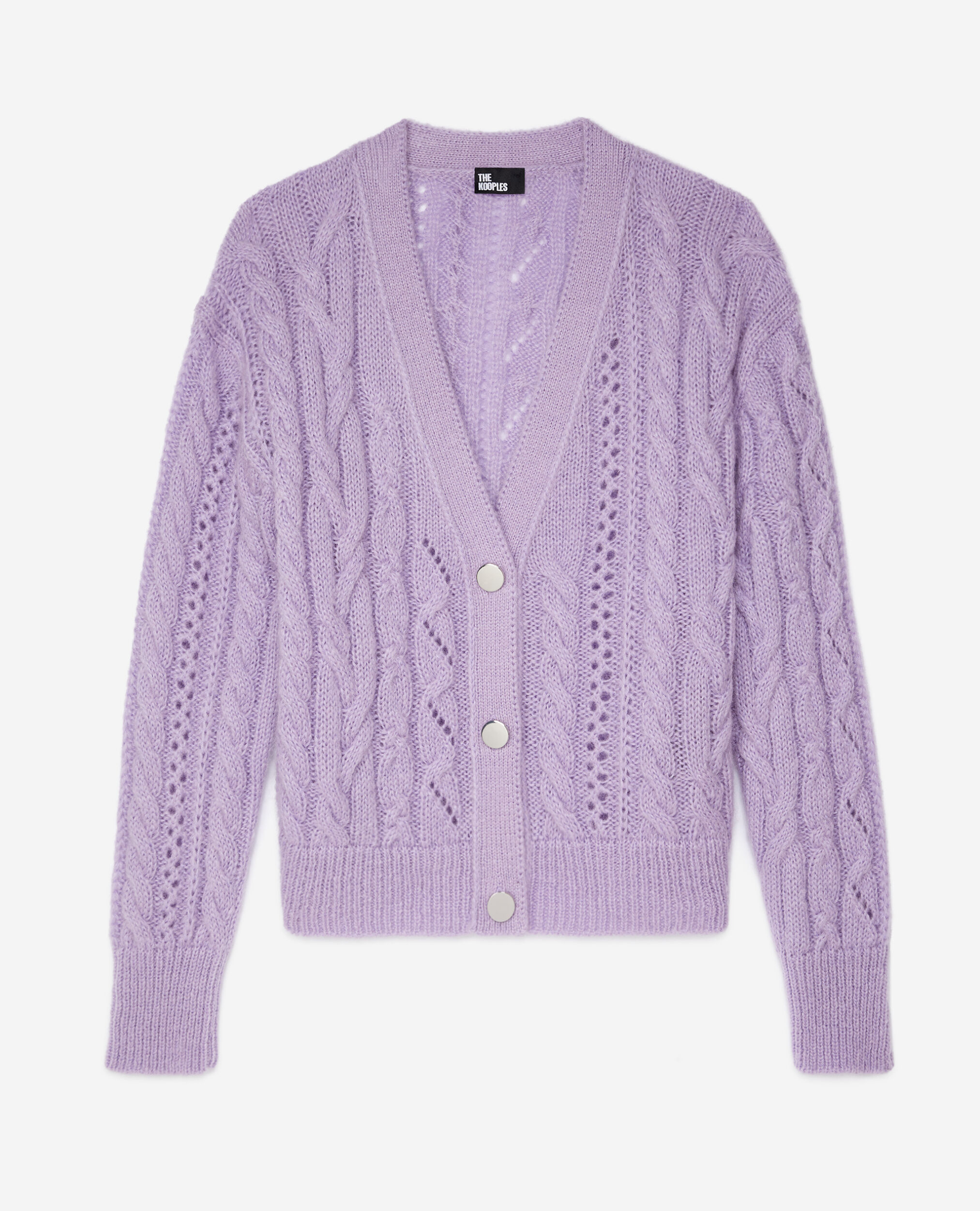 Mauve cable-knit wool-blend cardigan, VIOLET, hi-res image number null