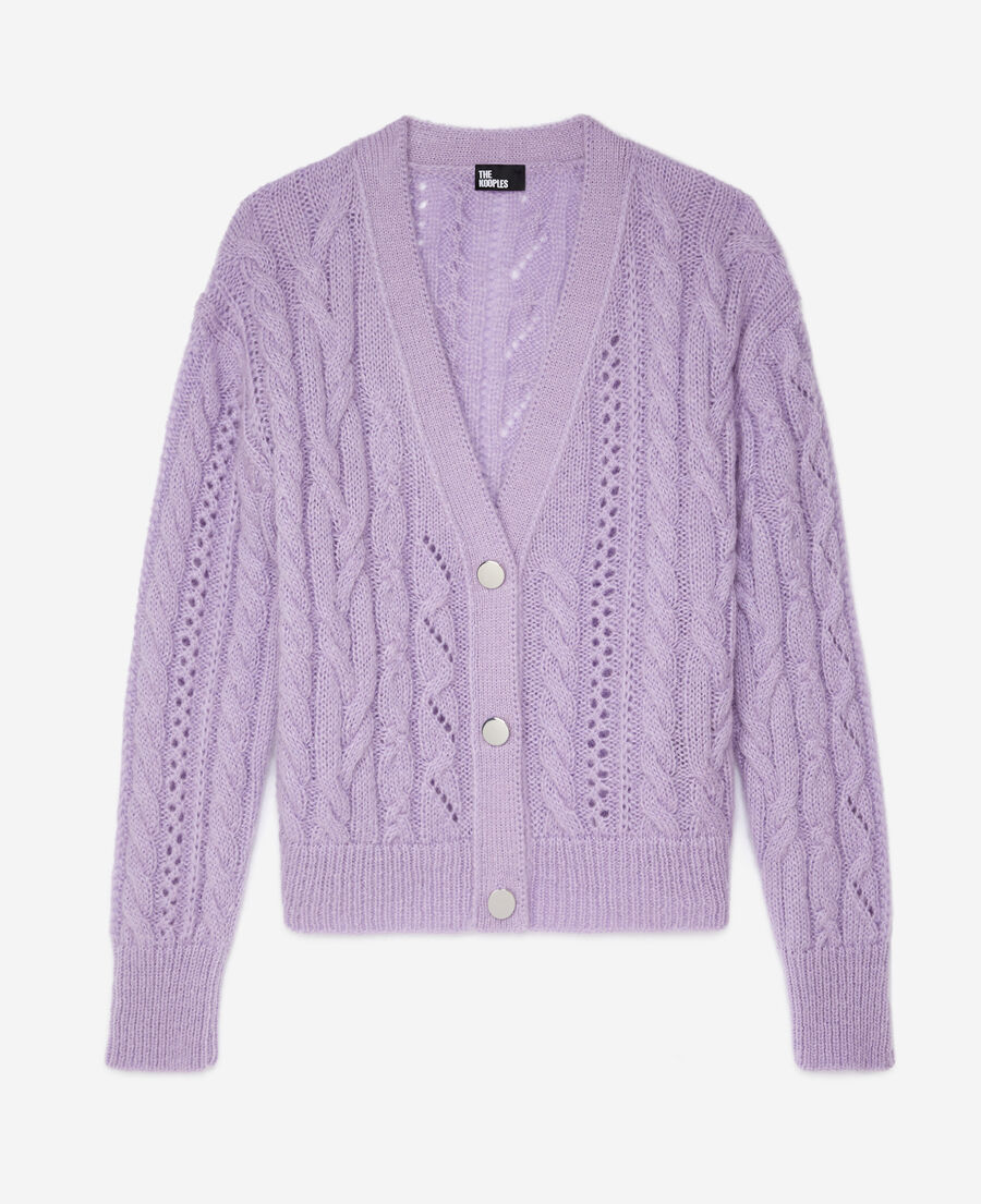mauve cable-knit wool-blend cardigan