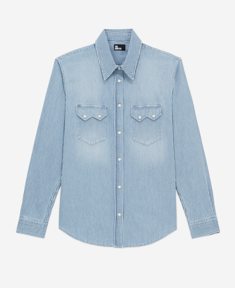The Kooples WOMEN BLUE DENIM blue and white striped shirt