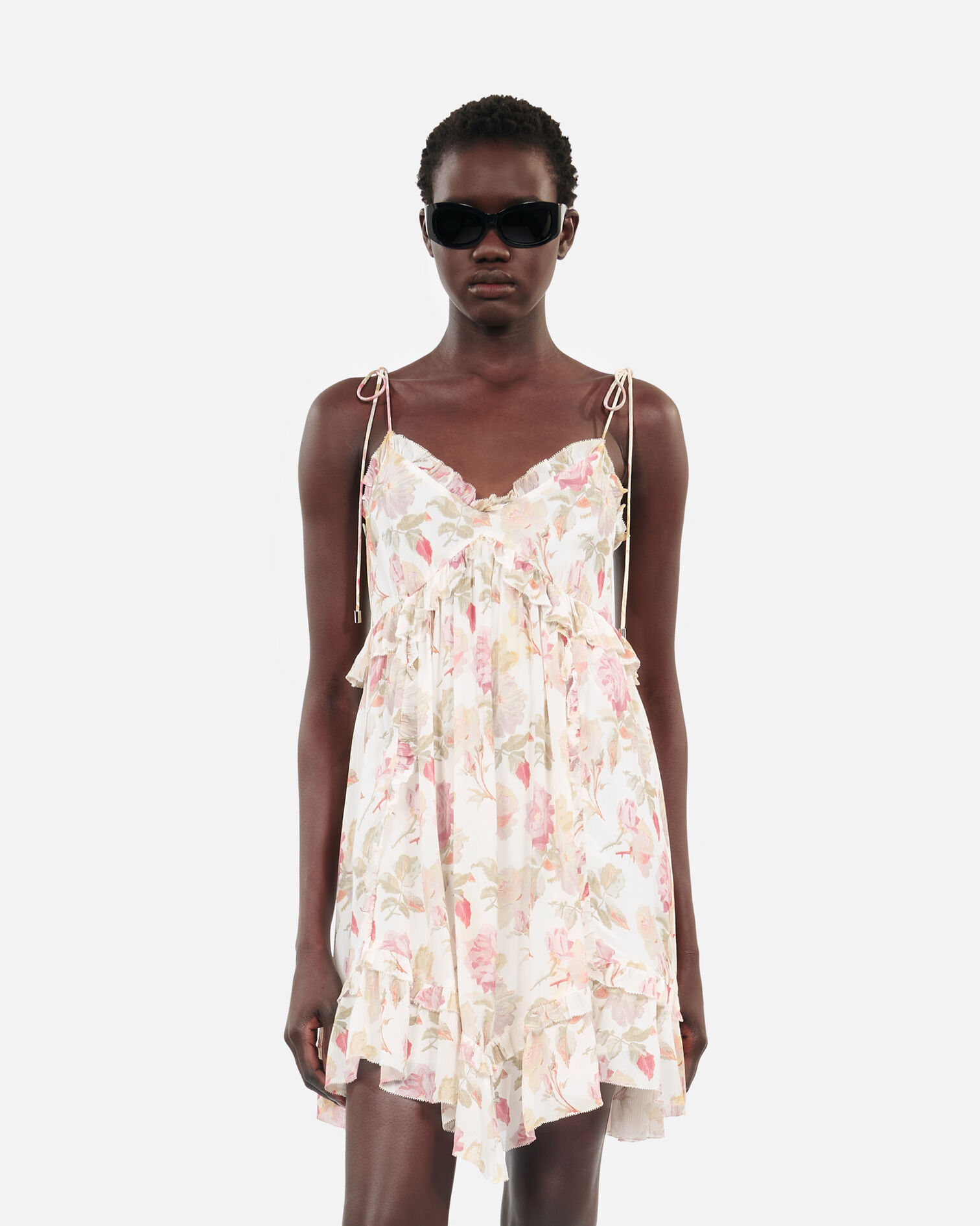 Short floral printed silk dress, BEIGE / RED, hi-res image number null