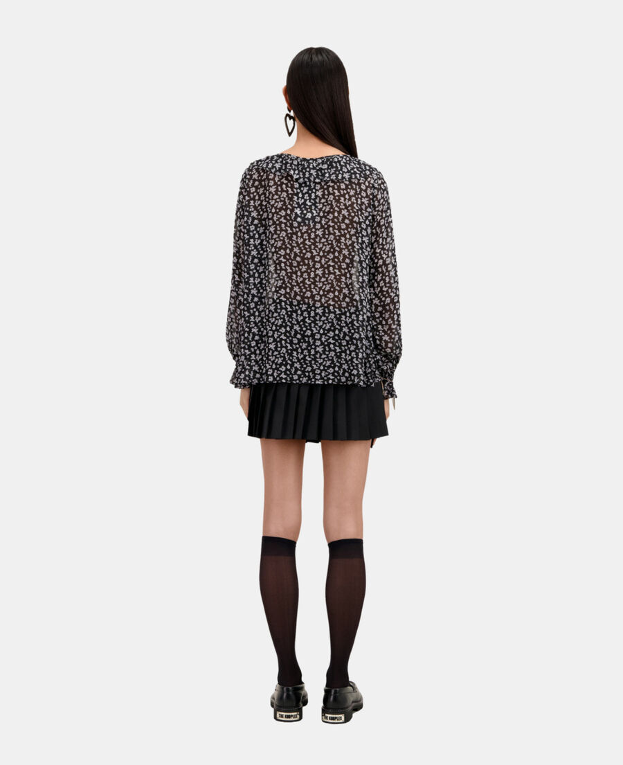 The Kooples F BLACK-ECRU printed top with ruffles