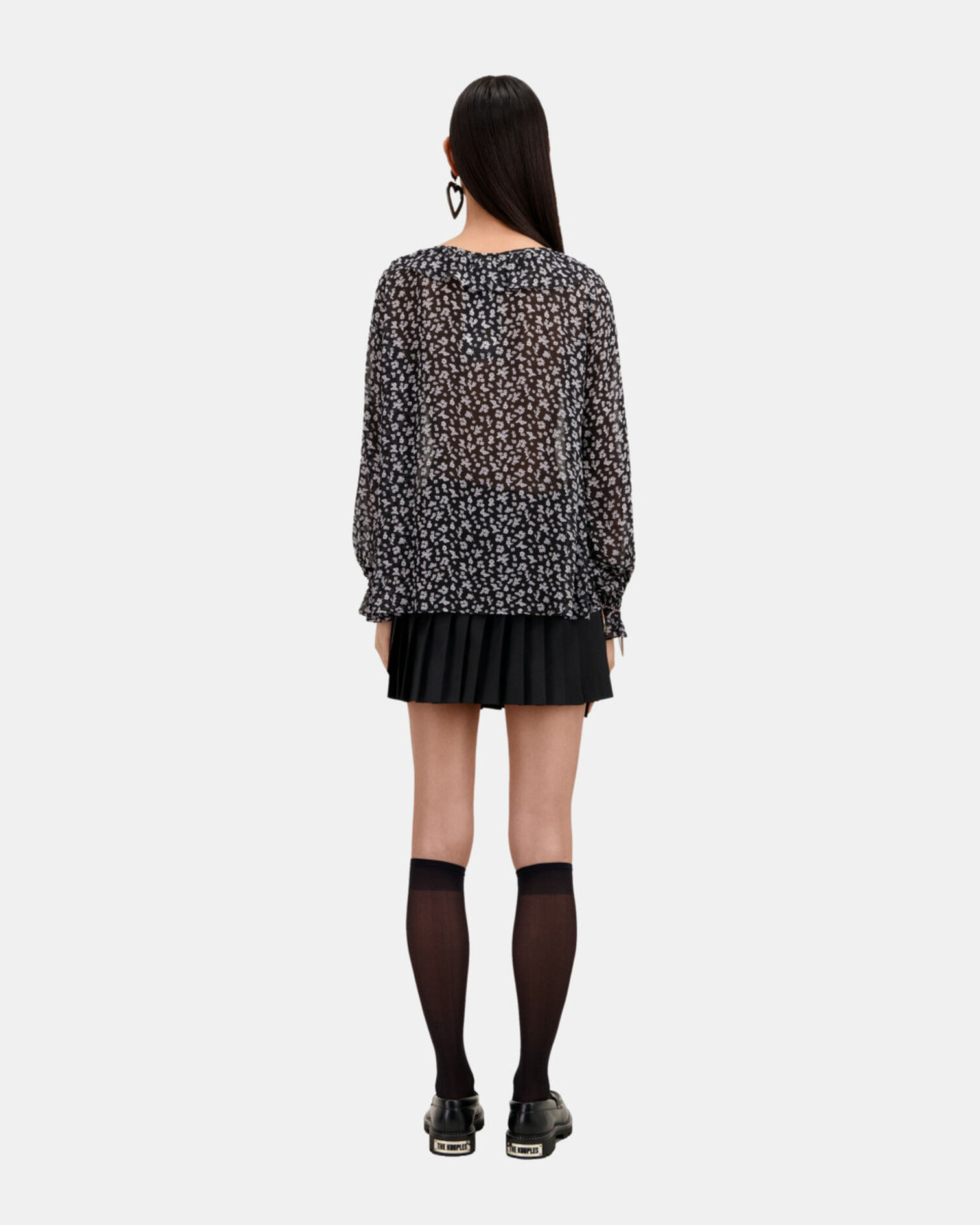 Printed top with ruffles, BLACK-ECRU, hi-res image number null