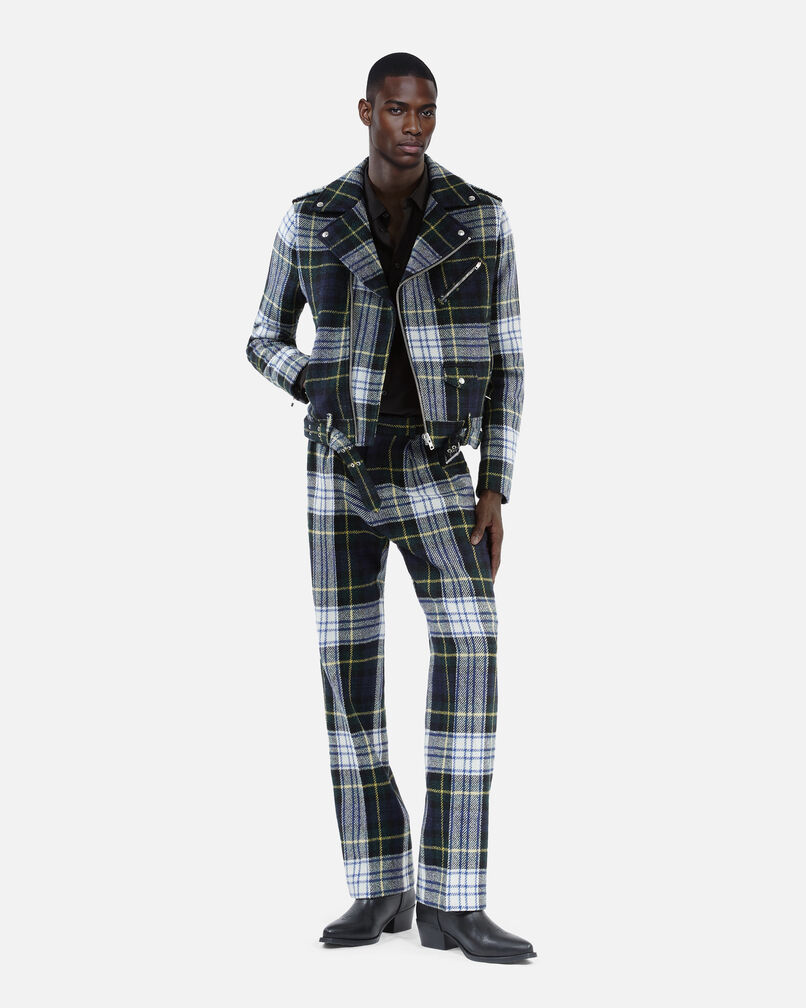 The Kooples H GREEN-WHITE green and navy blue check wool biker jacket the kooples x harris twed