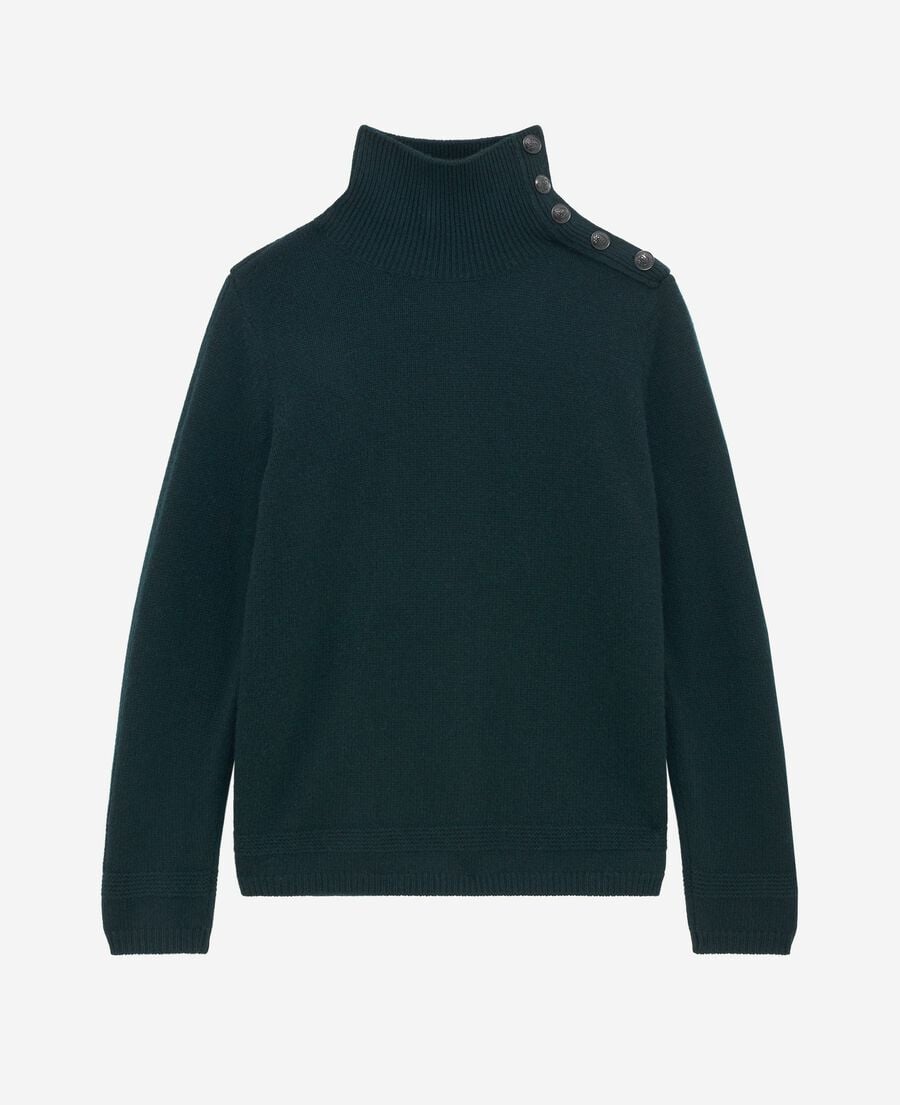 The Kooples F FOREST dark green wool stand-up collar sweater