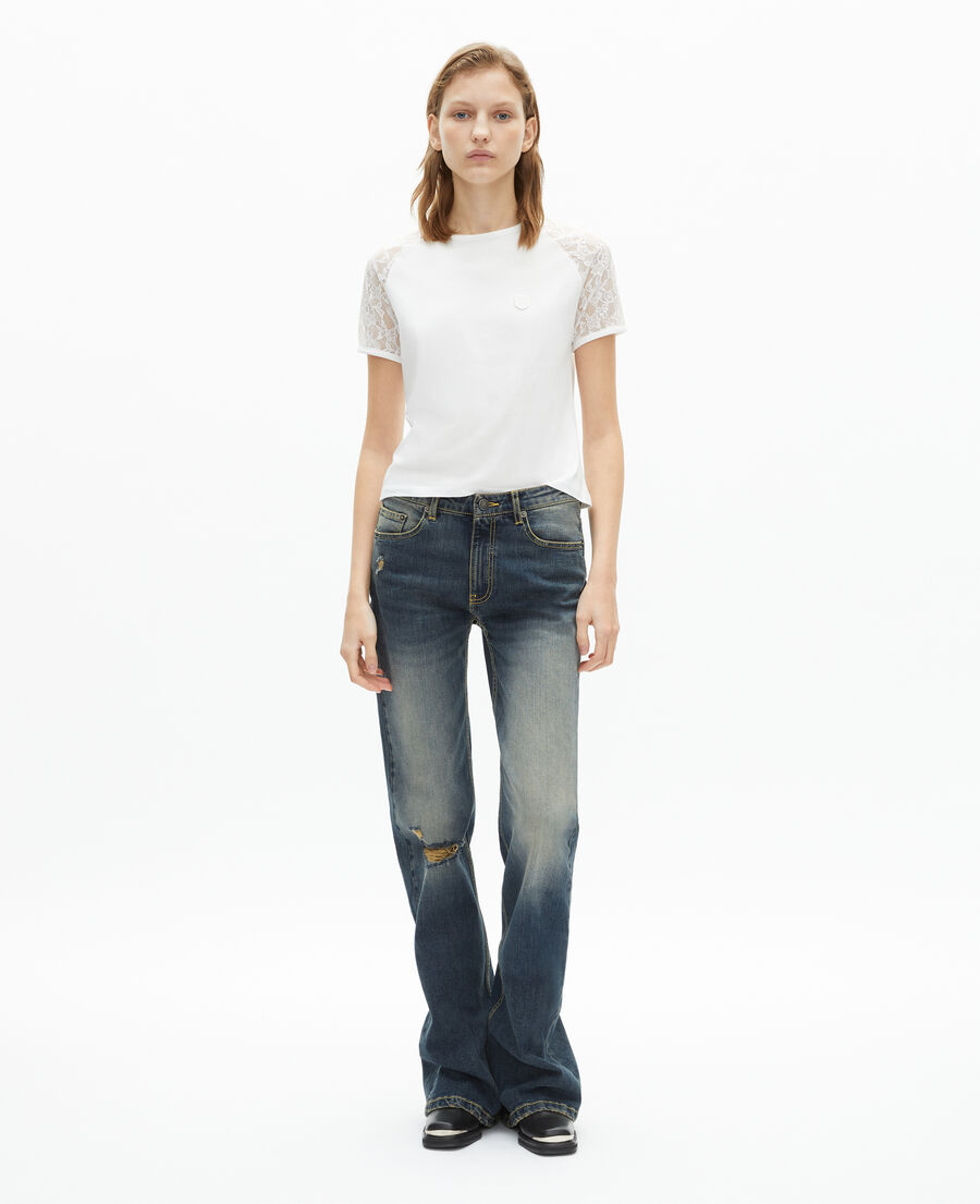The Kooples FEMME ECRU t-shirt avec manches en dentelle blanc