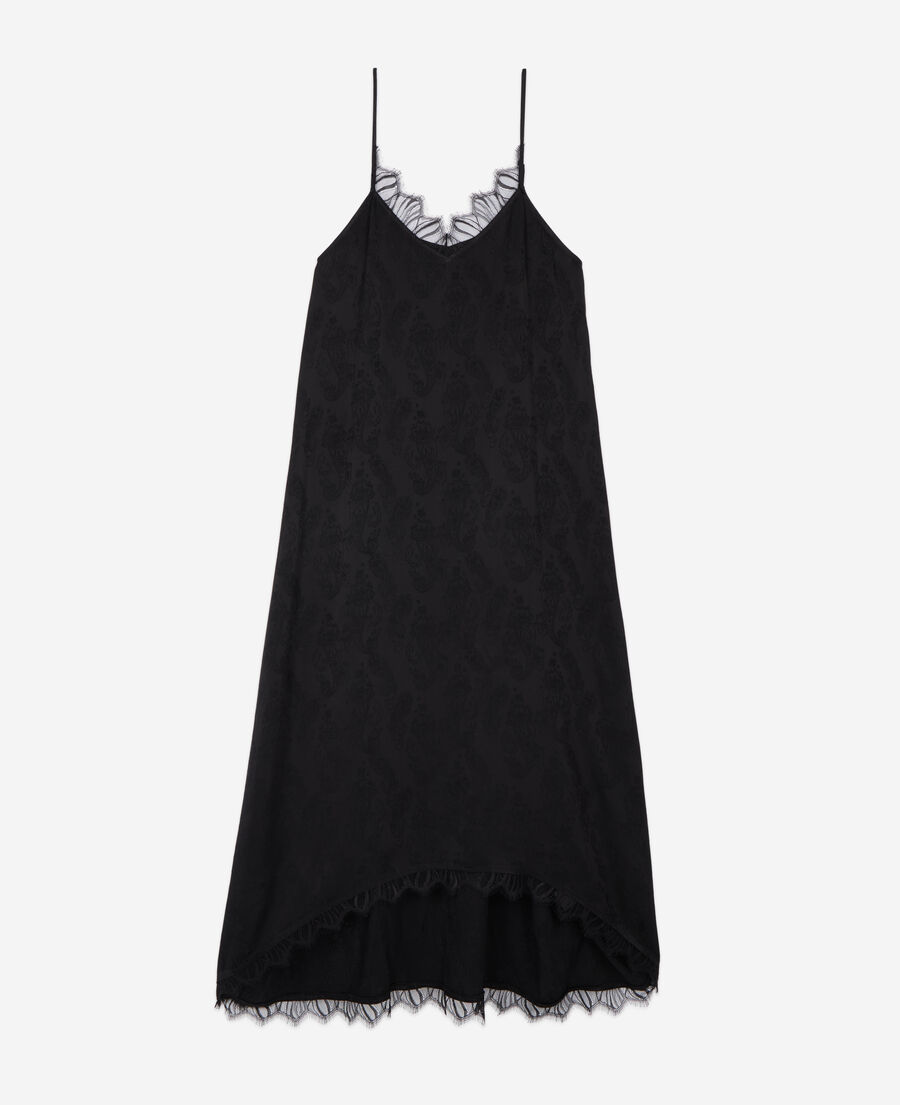 The Kooples WOMEN BLACK long black floral jacquard slip dress