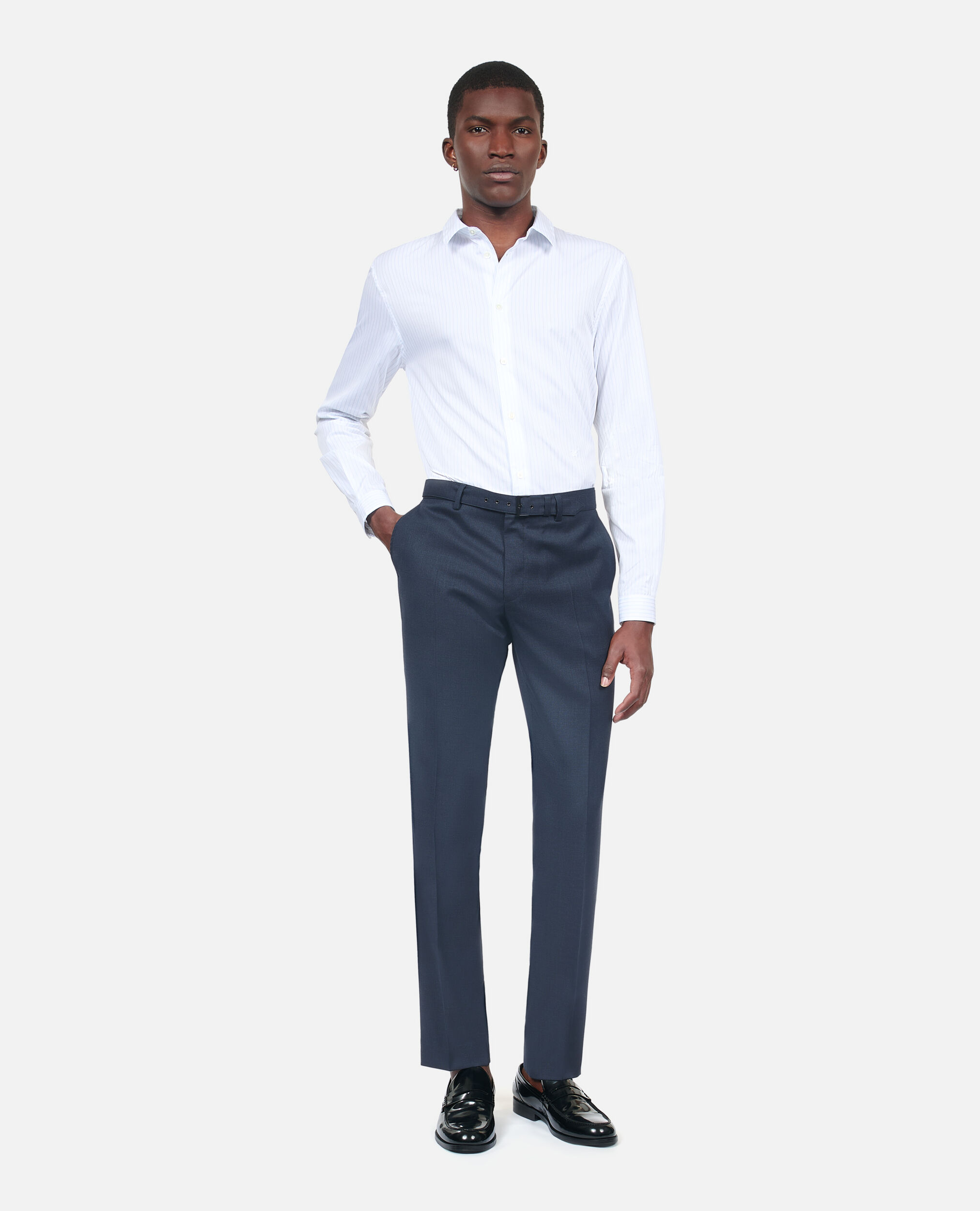 Navy blue wool suit trousers, NAVY, hi-res image number null