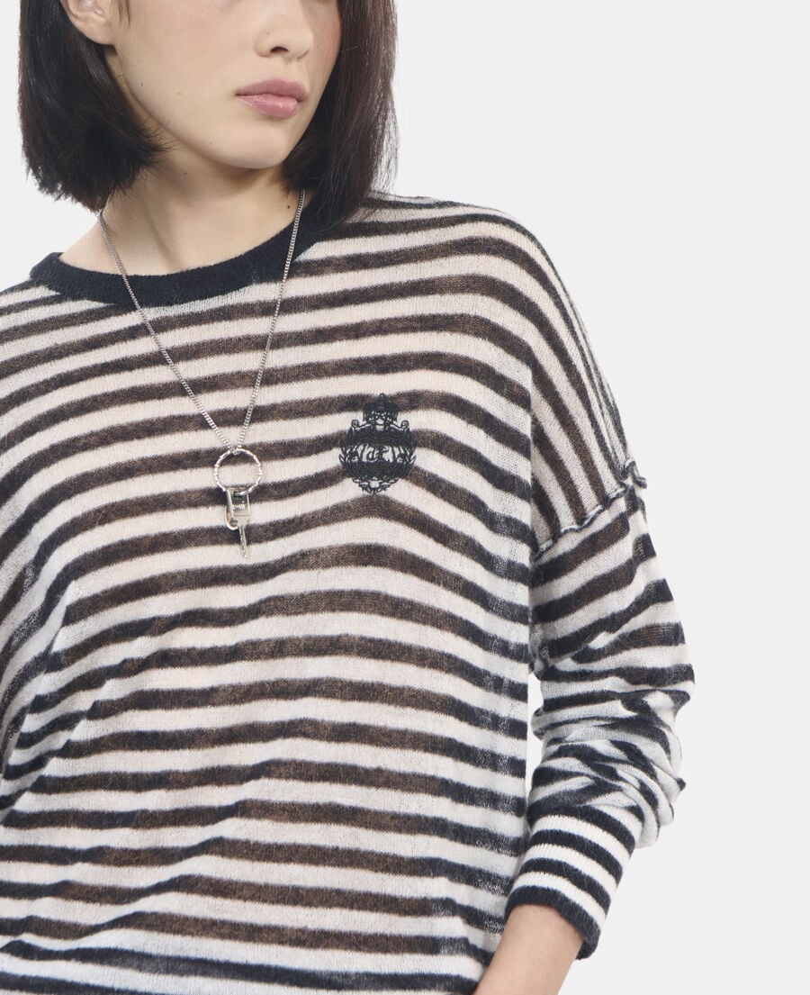 The Kooples DAMEN BLACK / WHITE gestreifter pullover aus mohair und wolle