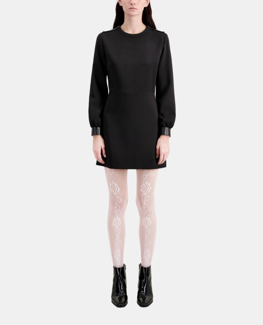 The Kooples FEMME BLACK robe courte en crêpe avec détails en cuir