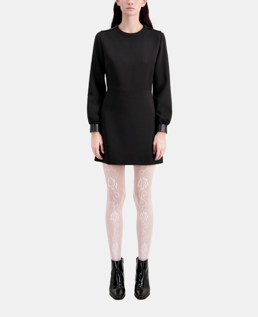 The Kooples FEMME BLACK robe courte en crêpe avec détails en cuir