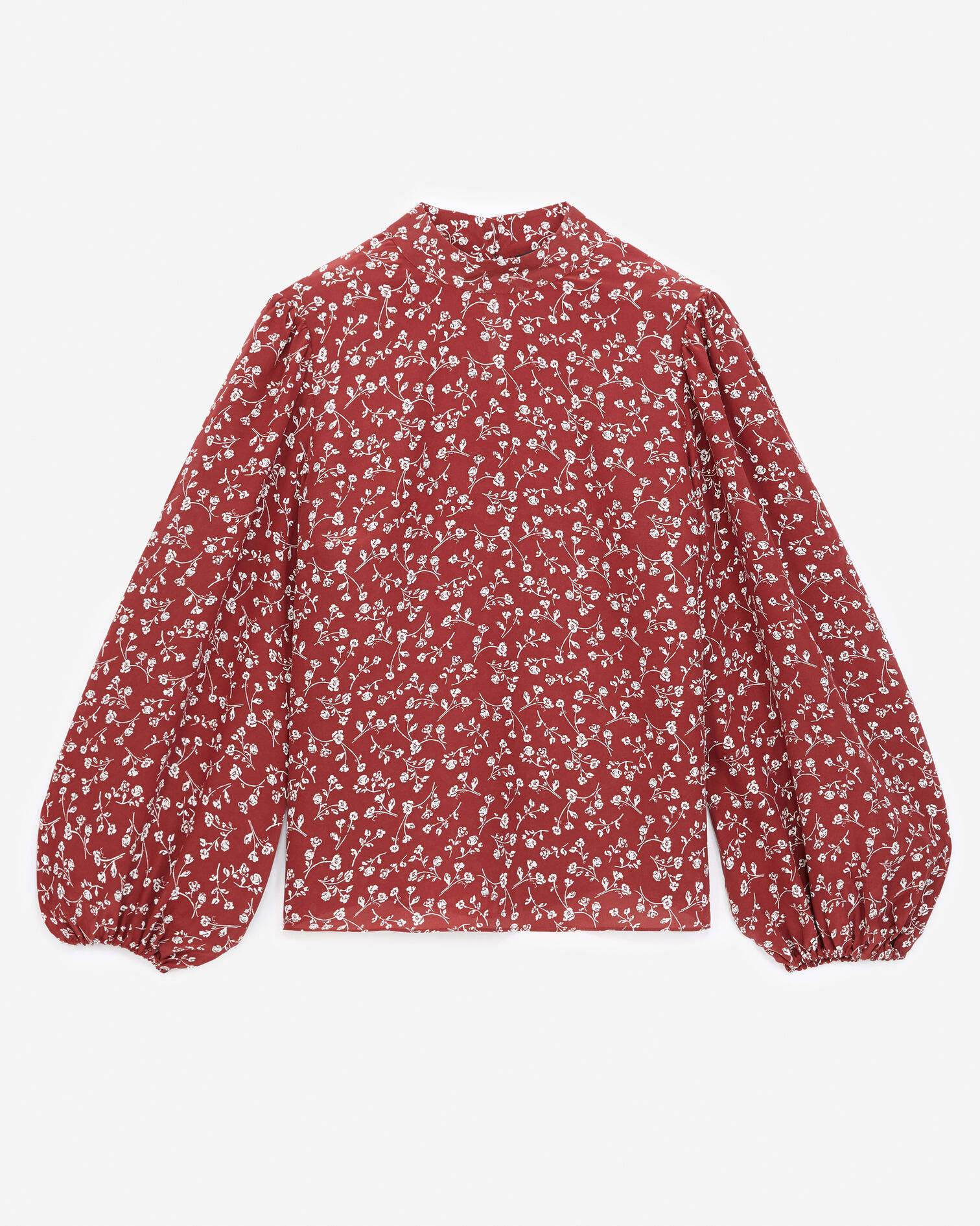 Flowing burgundy top with print and high neck, BURGUNDY, hi-res image number null
