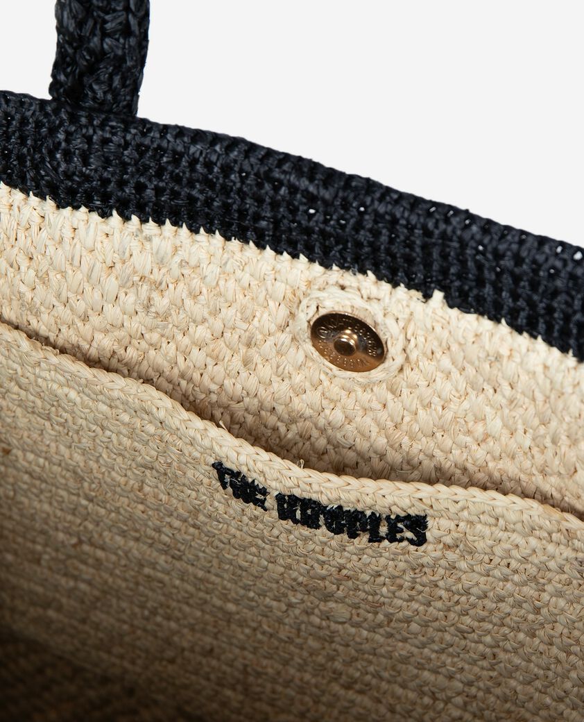 The Kooples WOMEN ECRU BLACK ecru raffia tote bag