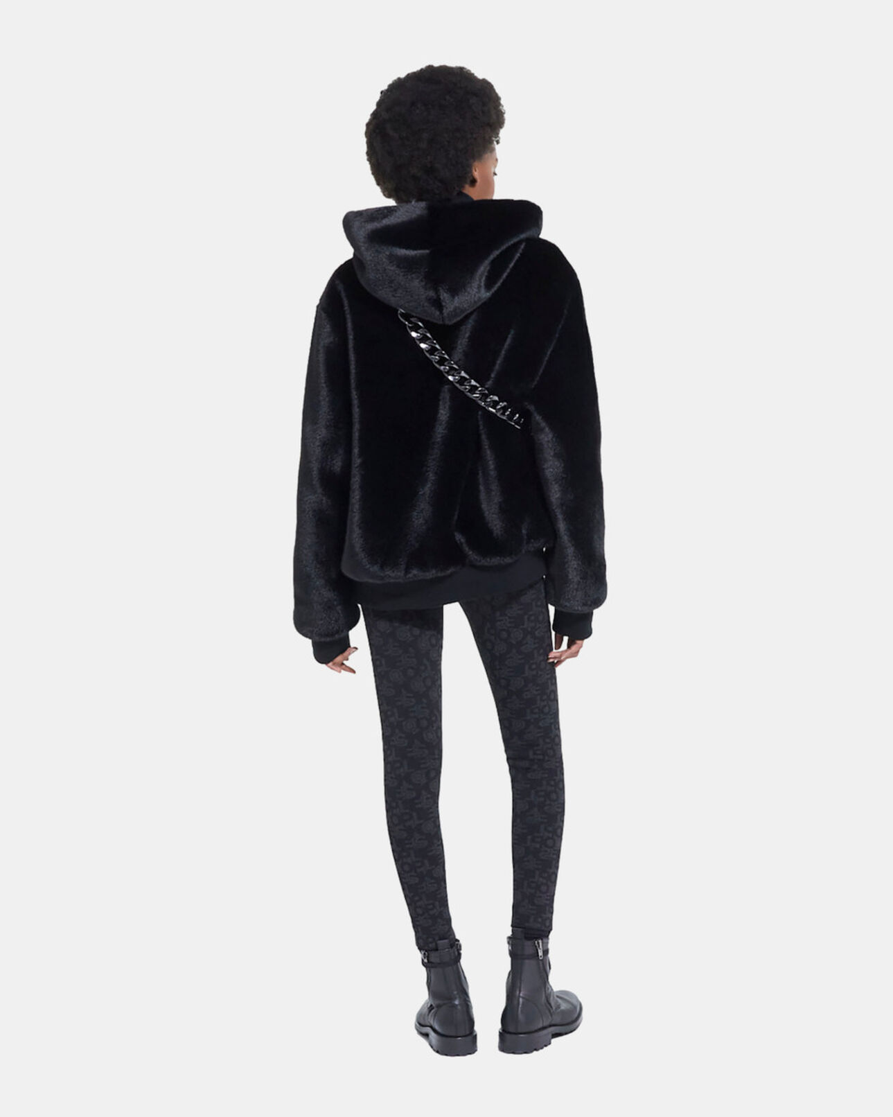 The Kooples WOMEN BLACK black faux fur coat with hood