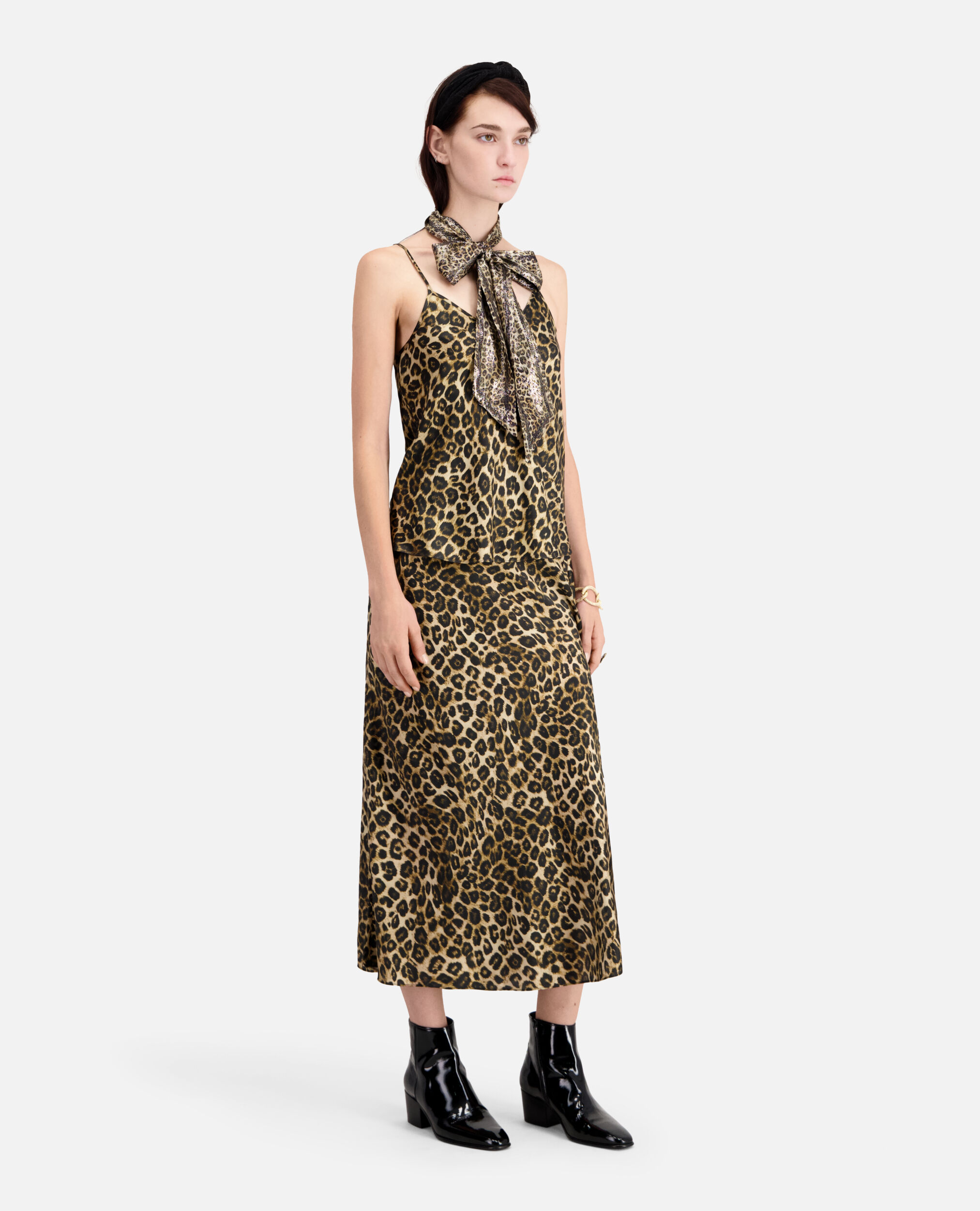 Falda larga de seda leopardo para Mujer | Kooples - España