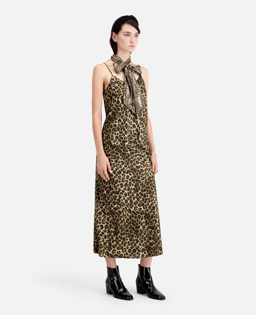 falda larga de seda leopardo