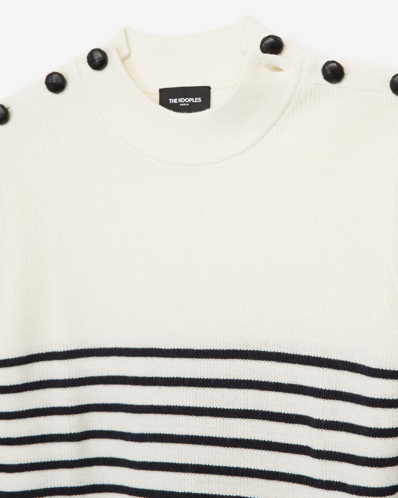 The Kooples FEMME ECRU pull marinière laine écrue boutons cuir