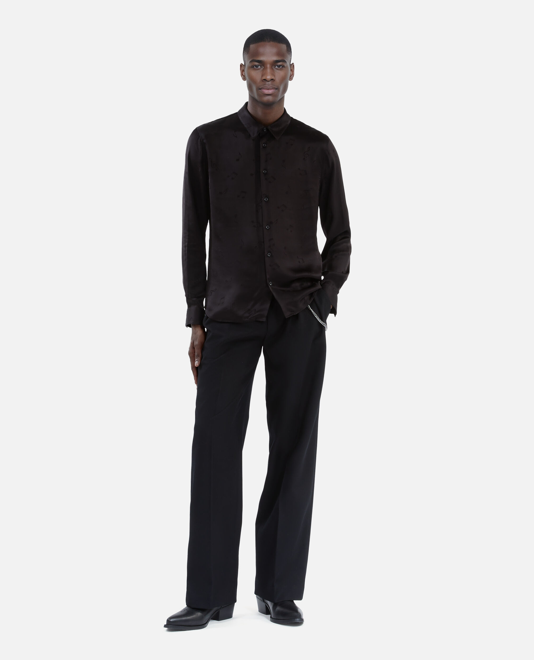 Chemise jacquard musique noire, BLACK, hi-res image number null