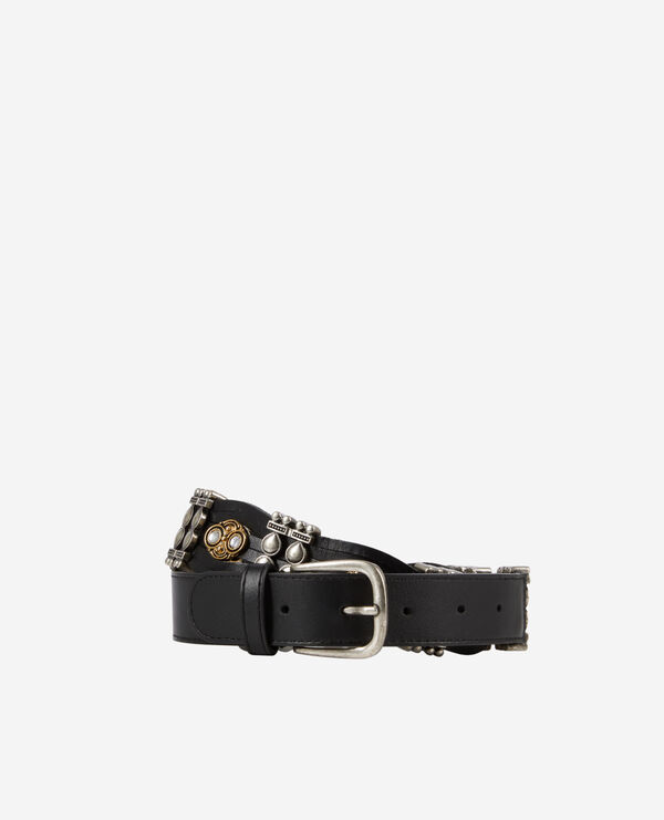 thin black leather belt with embellishments