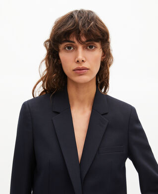 The Kooples FEMME DARK NAVY veste tailleur en laine m&eacute;lang&eacute;e marine
