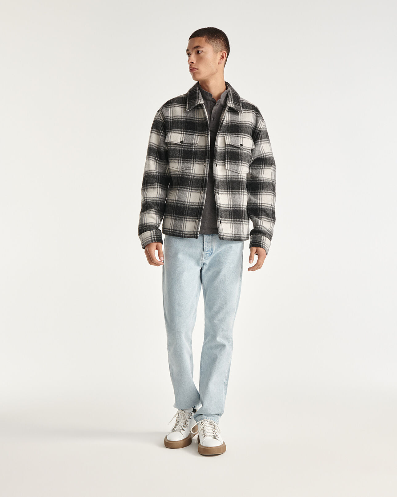 The Kooples MEN BLACK WHITE black and white wool jacket with check motif