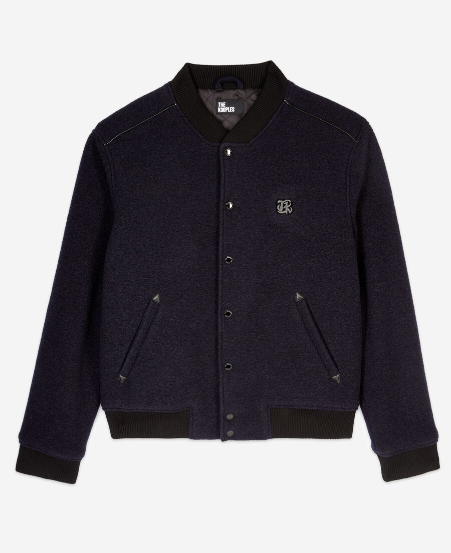 navy blue bouclette fabric jacket