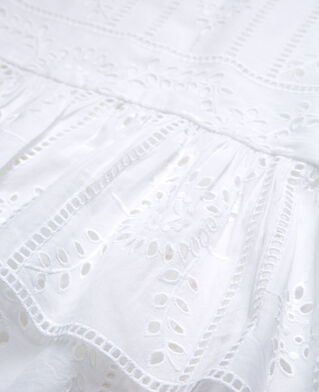 The Kooples FEMME WHITE jupe habillée blanche courte coton brodée