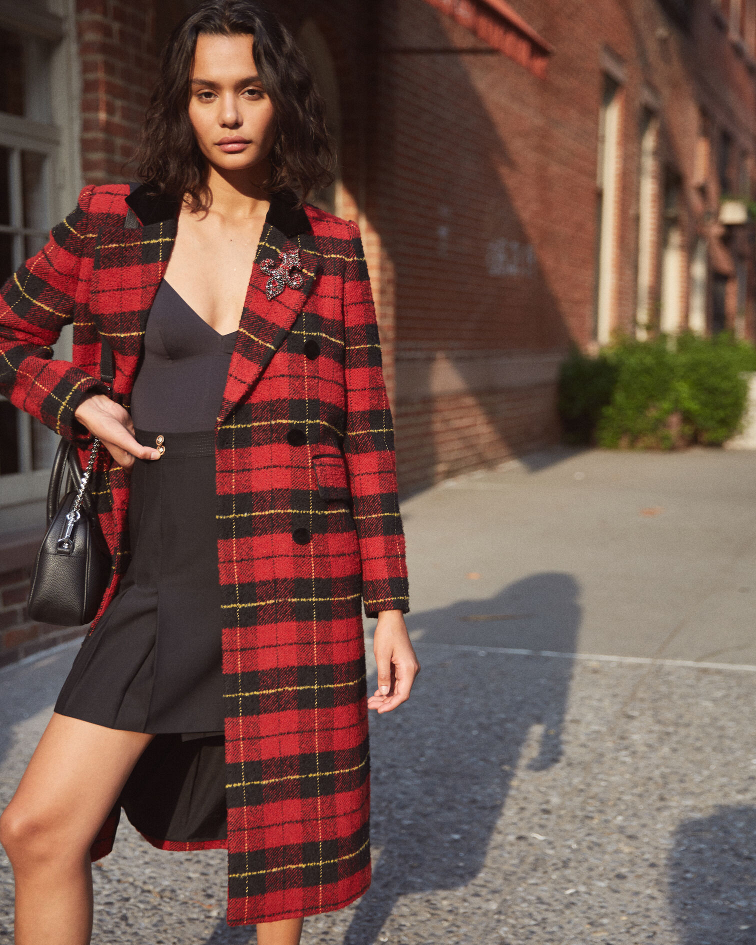 Red check wool coat, RED, hi-res image number null